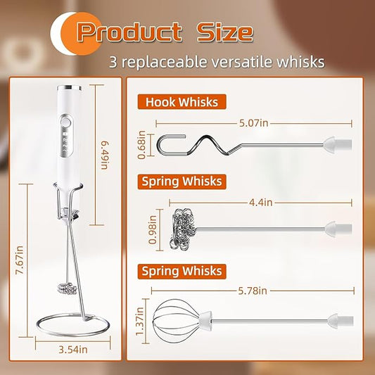 Milk Frother Rechargeable,Handheld Milk Frother, 3 Heads Rechargeable Mini Drink Mixer Stirrers, 3 Speed Adjustable Coffee Frother Wand, Drinks mixer electric handheld milk frothe