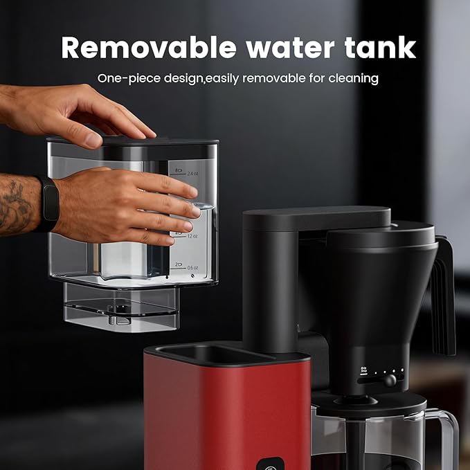 Kismile 8-Cup Drip Coffee Maker,Rapid Heating System for Seconds Brewing,Automatic Pour Over Coffee Machine,Detachable Water Tank,Dishwasher Safe,Adjustable Flow Control,Hot & Iced,Red