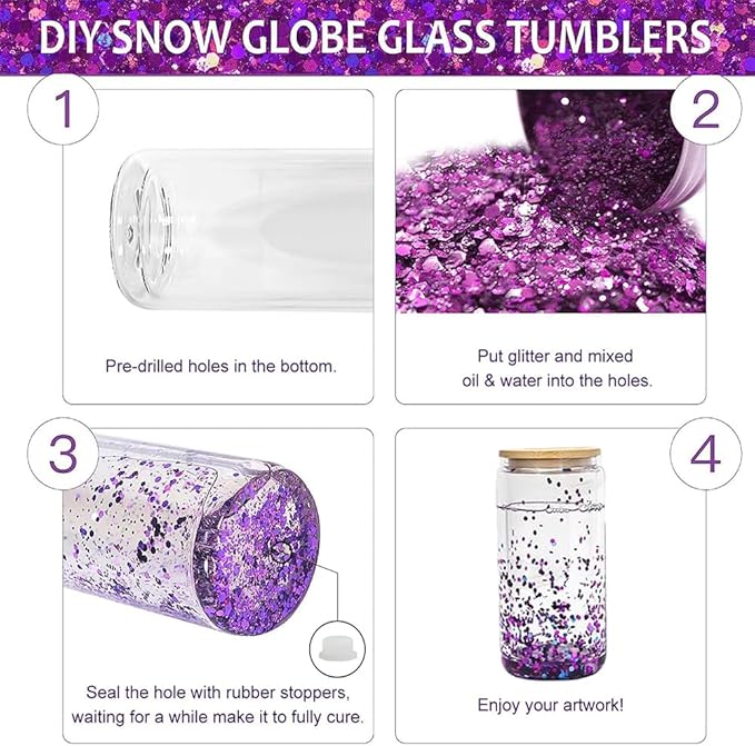 Sublimation Snow Globe Glass Can Blanks, 25Pack 16oz Sublimation Double Wall Glass Tumbler with Bamboo Lids and Straws, Reusable Clear Beer Can Mason Jar Mug for Snow Globe Glitter DIY