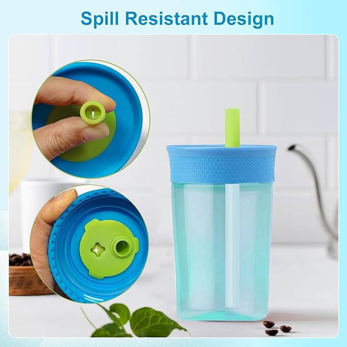 2 Pack Replacement Lids for Owala Kids Insulation Tumbler 12oz & 15oz, Spill Resistant Cap with 4 Flexible Straws, BPA-Free, Dishwasher Safe, Accessories for Owala Kids Bottle