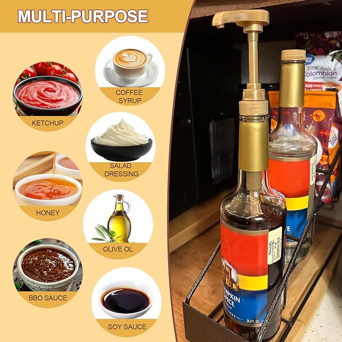Kdzdong-6Pcs Gold Coffee Syrup Pumps, Compatible with 25.4 Oz/750ml Bottles, Great for Home & Coffee Bar Drinking Mixes, Tea, Beverage, Cocktails