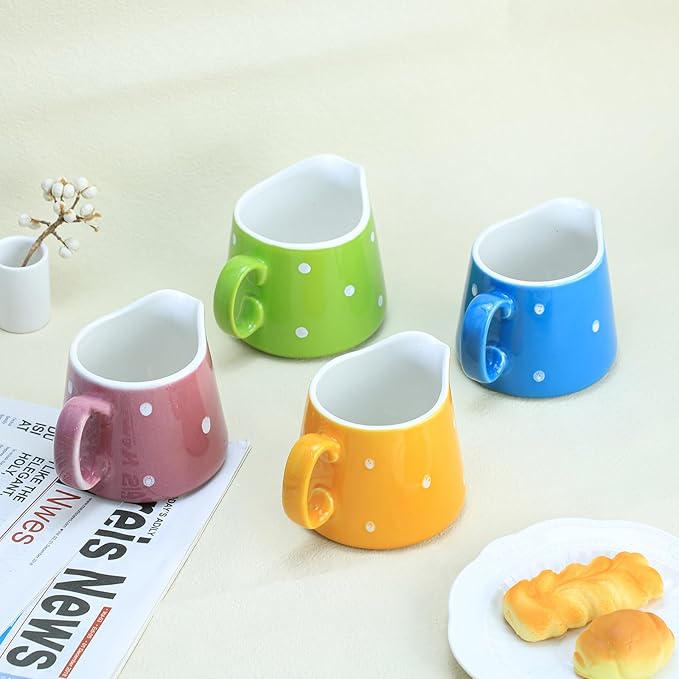 CHOOLD Polka Dot Ceramic Milk and Creamer Jug with Handle, 8.5oz