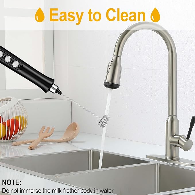 FITNATE Rechargeable Milk Frother with Stand, Handheld Milk Frother with 3 Stainless Whisks, 3 Speeds Drink Mixer Foam Maker for Coffee, Latte, Cappuccino, Hot Chocolate, Egg