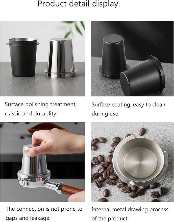 2 Pack Dosing Cup, 50ml 58mm Stainless Steel Hands Coffee Dosing Cup for Portafilter Espresso Coffee Machine Accessories, Milk Tea Coffee Powder Feeder Powder Cups Part tool