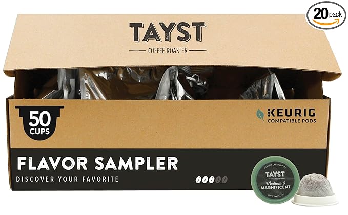 Tayst Coffee Pods, Vanilla Cream and Happy Hazelnut Medium Roast, K Cups Compatible with Keurig Coffee Maker, Sustainable Single Serve, Pack of 50