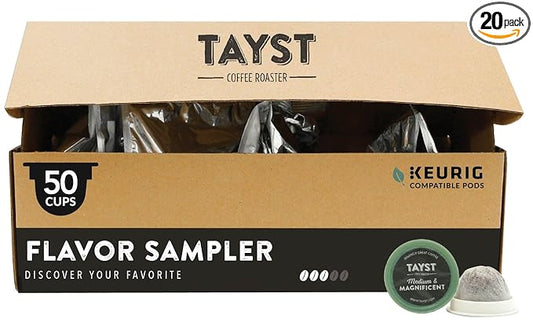 Tayst Coffee Pods, Vanilla Cream and Happy Hazelnut Medium Roast, K Cups Compatible with Keurig Coffee Maker, Sustainable Single Serve, Pack of 50