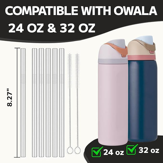 MIMORE Metal Straw for Owala 24 oz 32 oz - 6 PCS Satinless Steel Straws Compatible with Owala Straw Replacement - Resuable & Dishwasher Safe