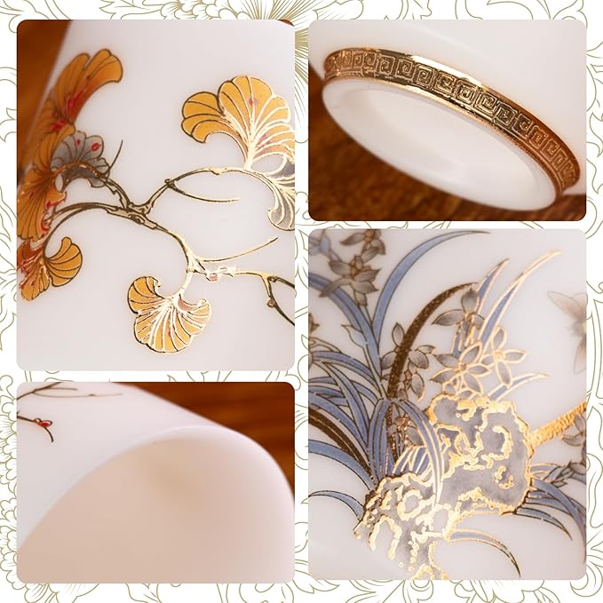 KAMMAK Ceramic Tea Cups Small, Cute Vintage Coffee Cup Set of 2, Porcelain Teacups Espresso Mug, 3.4oz Hand Painted Chinese Afternoon Tea Party Mugs, Birthday Gift for Women Men, Dagao Mouth