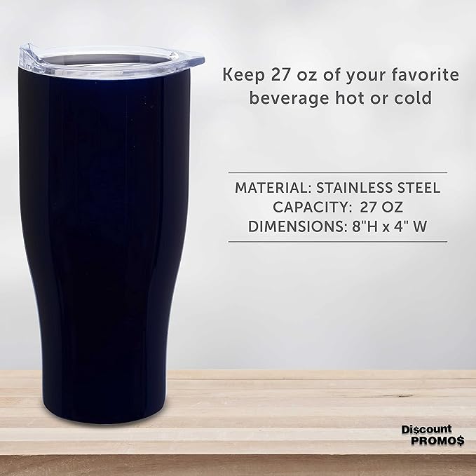 DISCOUNT PROMOS 10 Stainless Steel Grip Travel Mugs Set, 27 oz. - Vacuum Insulated, Plastic Lid - Blue