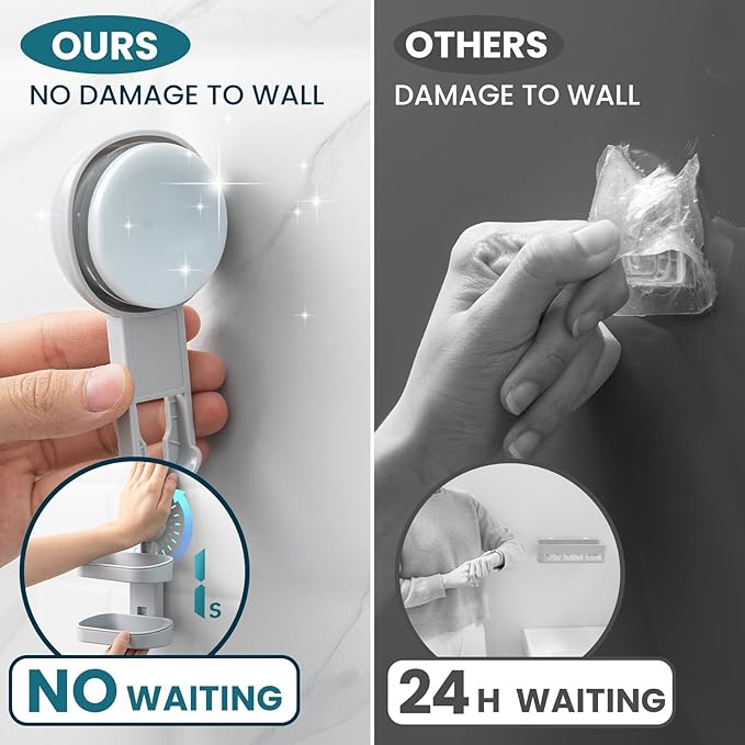 TAILI Double Layer Soap Dish Holder Suction Cup, Strong Sponge Holder for Shower, No Tools Soap Saver for Bathroom, Tub and Kitchen Sink, Shower Accessories, Drill-Free, Removable, Grey