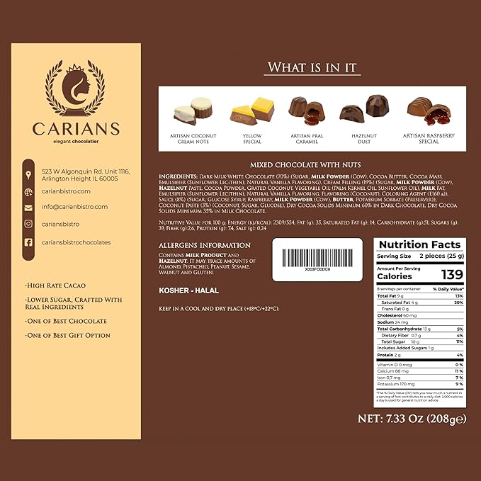 CARIANS Chocolate Gourmet Truffles Box, Assorted Pralines Box, Premium Gourmet Gift Basket, Assortment of Milk and Dark Chocolate Great for Anniversary, Thanksgiving, Christmas