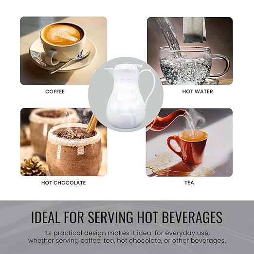 OCS Parts Set of 6 Easy Pour Thermal Coffee Carafes | 8-Inch Insulated Hot and Cold Beverage Pitcher Server for Coffee, Tea, Hot Chocolate and Water with | 20-Ounce | White