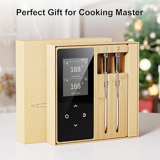 Newise Wireless Meat Thermometer Digital with 2 Probes, Long Range Bluetooth Food Thermometer with Smart APP Alerts for Cooking, Grill, AirFryer, Perfect for BBQ Chicken Turkey