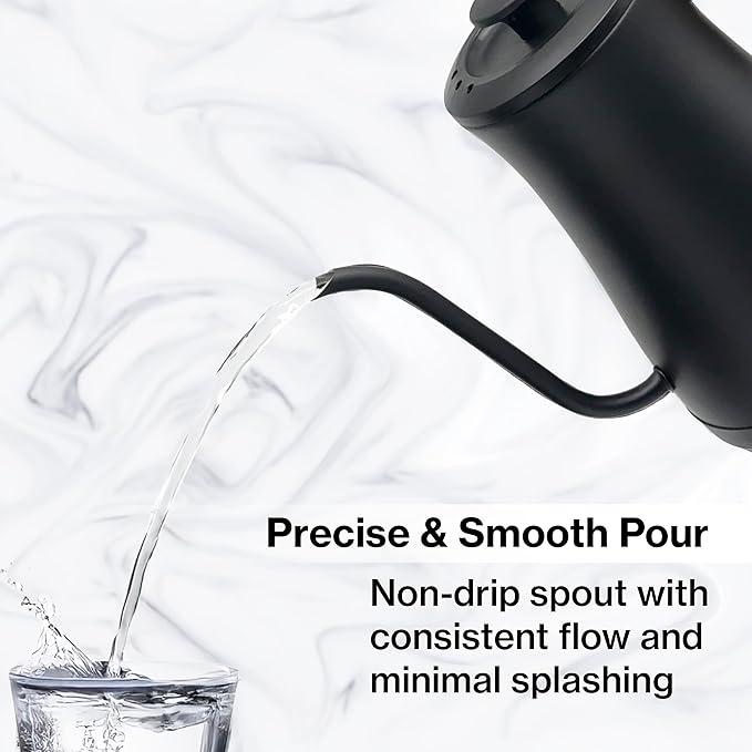 PantryPro Gooseneck Electric Kettle with Temperature Control, 34oz/1.0L Rapid Boil, Stainless Steel Interior, Auto Shut-Off, 1500W, Boil-Dry Protection, LED Indicator - Black