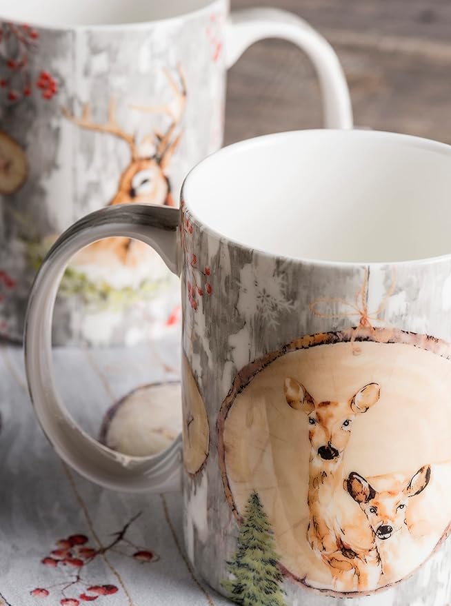 Maison d' Hermine Coffee Mug with Handles Fine Bone China Mugs Pack of Two Tea Cups for Hot Beverages Cappuccino Latte Home Restaurant Office Perfect for Gift (Mountain Life, 15 Ounce)