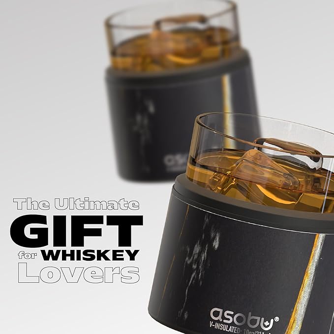 asobu Whiskey Glass with Insulated Stainless Steel Sleeve, 10.5 ounces (Midnight Marble)