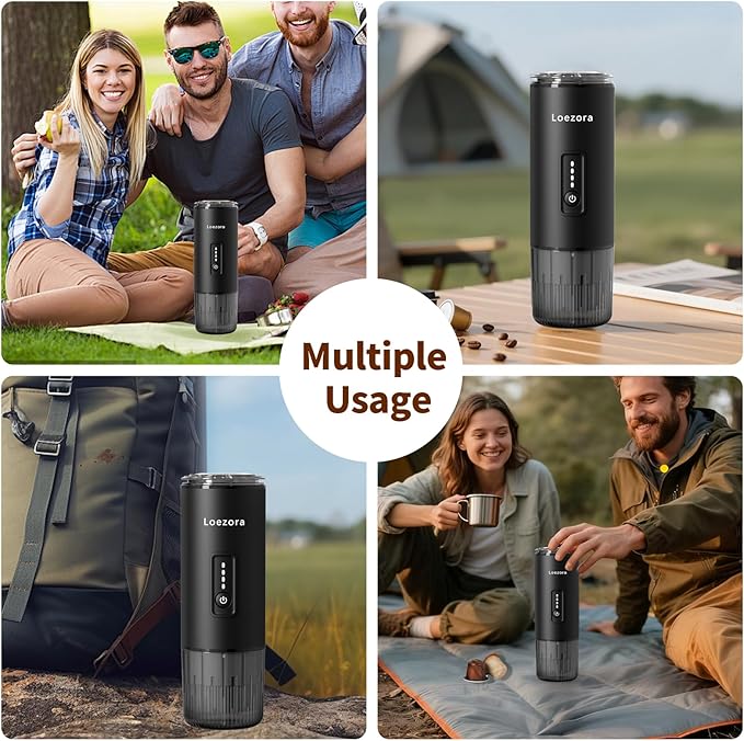 Leozora Portable Espresso Maker, 20Bar Professional Pressure, Stainless Steel Body, 7500mAh USB-C Rechargeable, 3-in-1 for Ground Coffee & Nespresso/DG Capsules, Ideal for Camping, Car, Office, Black