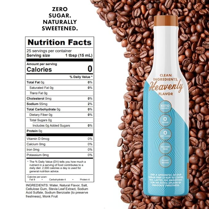 Sugar Free Salted Caramel Coffee Syrup - Stevia Based, No Sugar Alcohols or Sucralose, No Artificial Sweeteners, Natural Ingredients, Coffee Tea Cocoa Dessert, Keto Friendly, 1 Pack