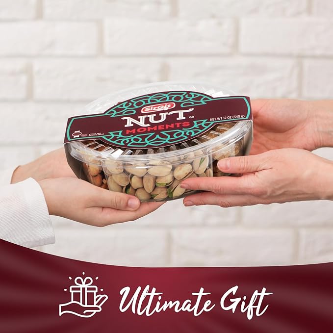 SizGit Nut Gift Baskets, 12oz Mixed Nut Gift Box of 4 Sectional Platter, Ideal Nut Assortment for Holidays, Birthdays, Celebrations, Anniversaries, Corporate Occasions and Everyday Snacking