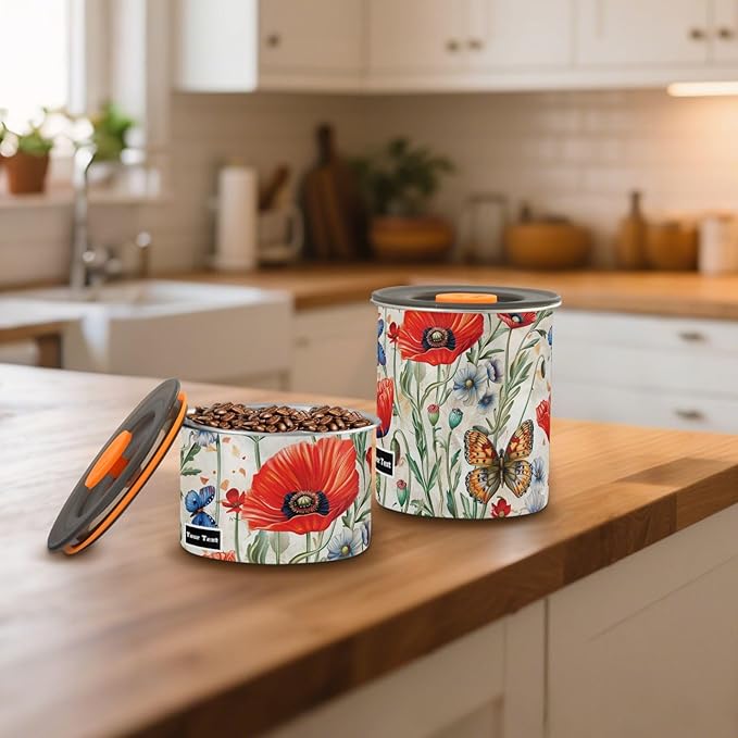 ALAZA Red Poppy Flowers Butterfly Airtight Coffee Bean Canister Customed 500ml Food Storage Containers with Lids For Gournd, Tea, Sugar, Flour, Rice, Cereal, Candy Cookie Jar