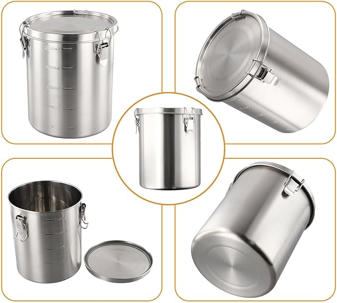 Stainless Steel Airtight Canister, Food Storage Canisters With Airtight Lid Locking Clamp, Stainless Steel Vacuum Sealed Grain Barrels For Coffee Bean Storage(2500MM B)