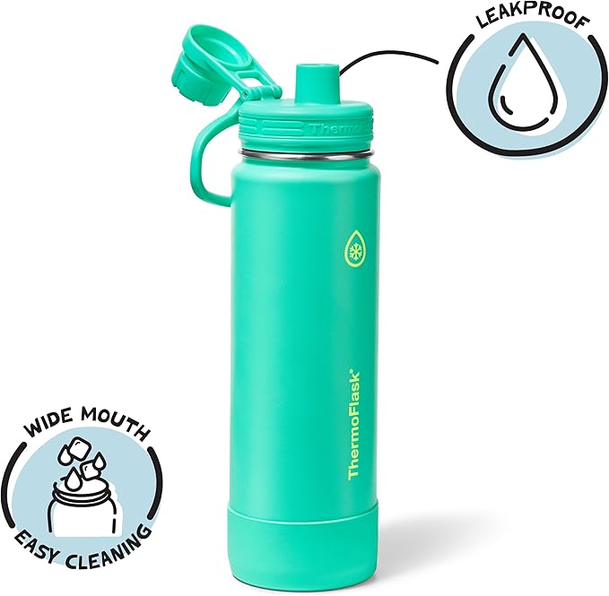 ThermoFlask 24 oz Double Wall Vacuum Insulated Stainless Steel Water Bottle with Spout Lid, Screamin' Green