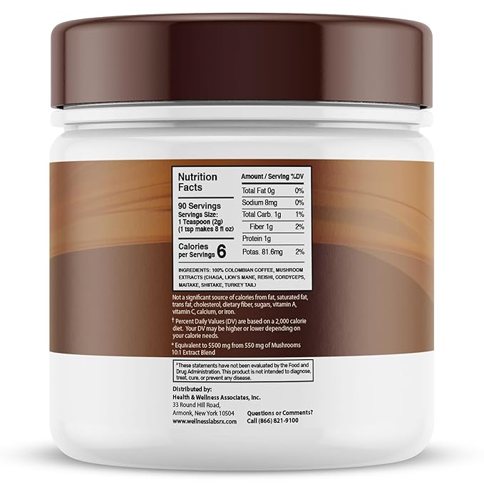 Mushroom Coffee, 90 Servings Organic Mushrooms Instant Coffea, Great Tasting Colombian Keto Coffee, 7 Superfood Mishrooms Lions Mane, Chaga, Reishi, Cordyceps, Maitake, Shiitake, and Turkey Tail