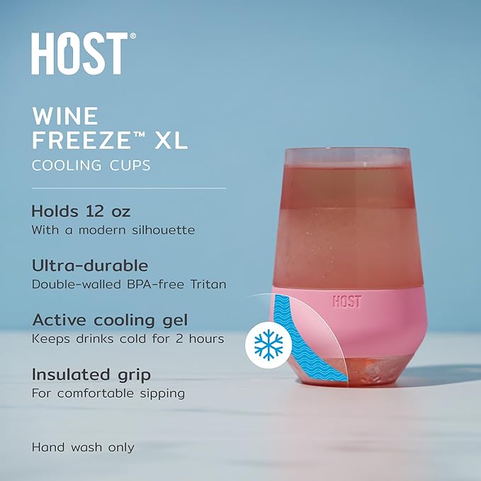 HOST Freeze XL Cooling Cup in Double Walled Insulated Freezable Drink Chilling Tumbler with Freezing Gel, 12 Ounces - Set of 4