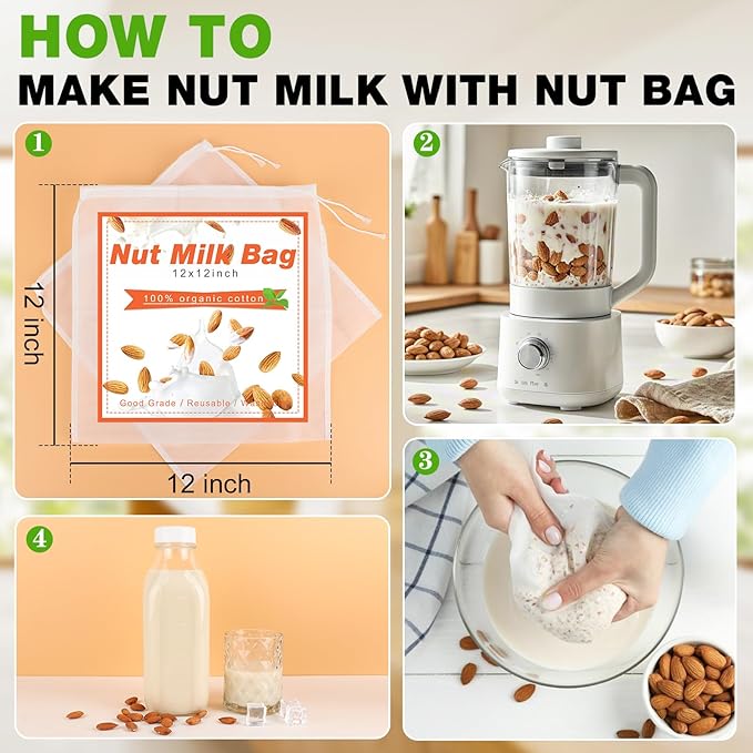 32 Oz Glass Milk Bottles, 2 Pack Scale Mark Drinking Jug with 2 Nut Milk Bags& Airtight Screw Lid & Silicone Pour Cap& Stickers, 1 Quart Reusable Juice Bottle Water Pitcher for Coffee Yogurt