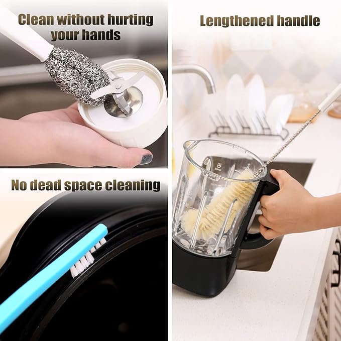 Portable Blender Cleaning Brush Set of 4 - With Hanging Hole - Long Handle - For Water Bottles & Blenders