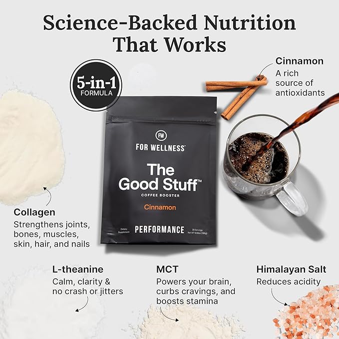 For Wellness The Good Stuff Performance | Healthy Coffee Creamer Powder with Collagen, MCT Oil & L-Theanine | Keto Non-Dairy Coffee Booster for Focus & Energy | 30 Servings