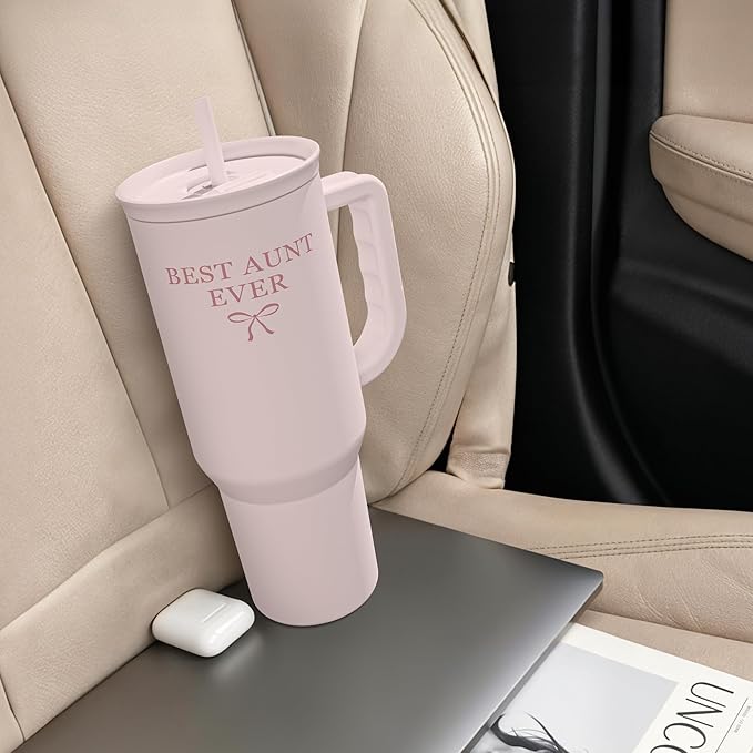 Gift for Aunt - Best Aunt Stainless Steel Tumbler with Handle, Travel Coffee Mug for Moms - Aunts Gifts for Birthday Christmas Mothers Day, 40oz