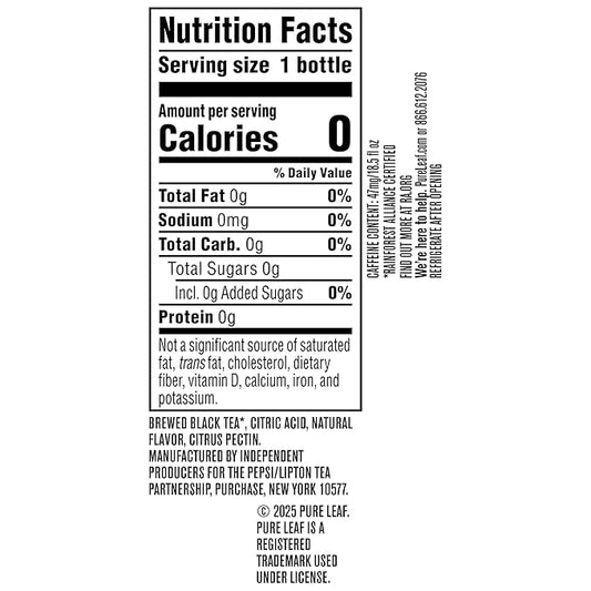 Pure Leaf Iced Tea, Unsweetened Lemon, Real Brewed Tea, Zero Sugar & Zero Calories, 18.5 Fl Oz Bottles (Pack of 12)