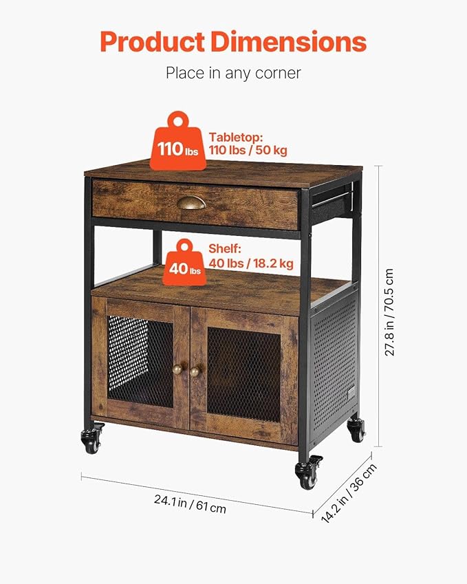 Farmhouse Coffee Bar Cabinet with Wheels, 24 Inch Movable Sideboard with Storage, Multi-Purpose Buffet Table for Kitchen, Entryway Decor