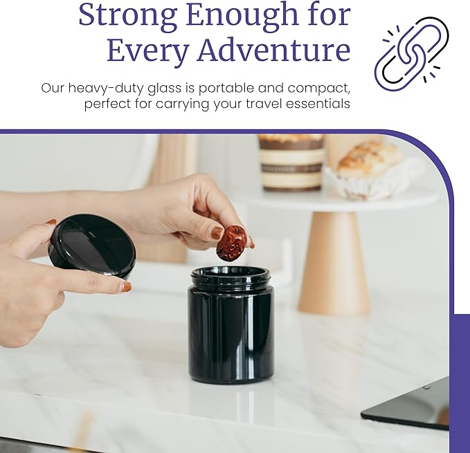 Infinity Jars 250 ml (8.3 fl oz) Tall Black Ultraviolet Refillable Empty Glass Screw Top Jar