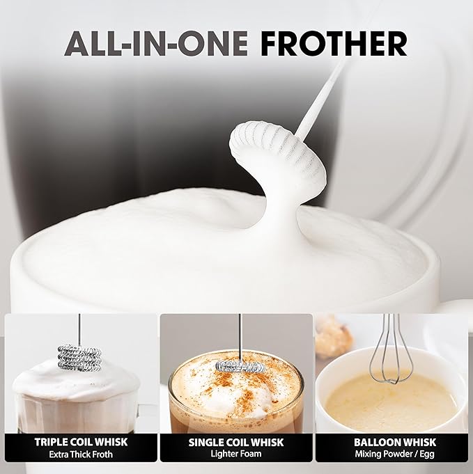 Zulay Kitchen Rechargeable Milk Frother - Dynamic - 3 Speeds, 3 Whisk Attachments, 500 mAh USB Charging, Drink Mixer For Latte, Cappuccino, Matcha, Protein Powder, Coffee Foam - Cream Copper