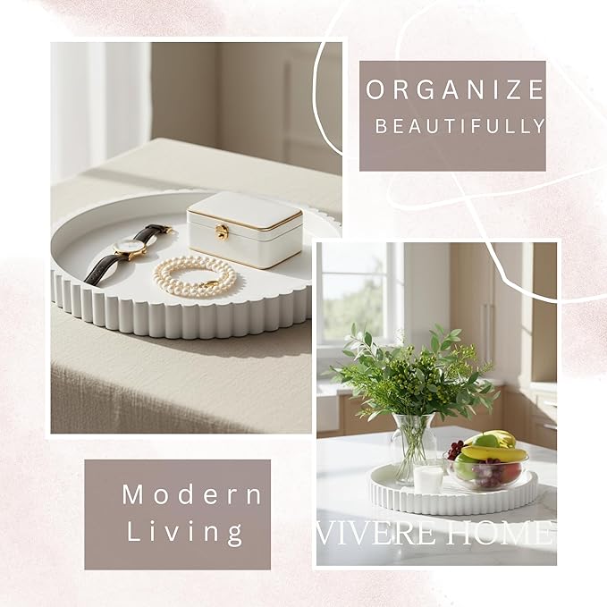 13-Inch Round Coffee Table Tray - Concrete Round White Decorative Tray for Coffee Table Decor - Table Centerpieces Kitchen Island Trays Decorative Trays - Dining Room Tray White