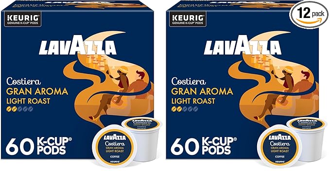 Lavazza Costiera Gran Aroma,Single-Serve Keurig K-Cup Pods,Light Roast Coffee,60-Count Box,(Pack of 12)