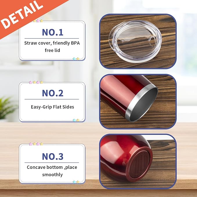 StarSpeed 12oz/8 Pack Wine Tumbler with lid, Stainless Steel Travel Mugs Stemless Double Wall Insulated Coffee Cup, Insulated Wine Glasses Travel Tumbler for Cold & Hot Drinks(Transparent Red, 8)