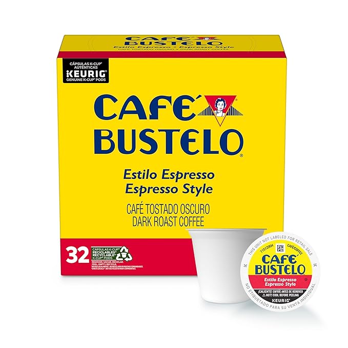 Café Bustelo Espresso Style, Dark Roast Coffee, Keurig K-Cup Pods, 32 Count Box