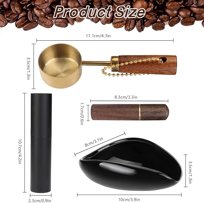 4Pcs Coffee Bean Dosing Cup, Spray Bottle, Spoon and Stirrer Tool Set, Coffee Bar Accessories Ceramic Espresso Dosing Funnel Spray Bottle for Reducing Coffee Static, Coffee Lover Gift (Black)