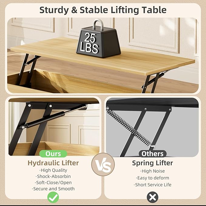 Lift Top Coffee Table, 31.5'' Square Coffee Table with with Storage, Farmhouse Coffee Tables with Hidden Storage, Center Table with Embossed Texture for Living Room, Home Office, Natural