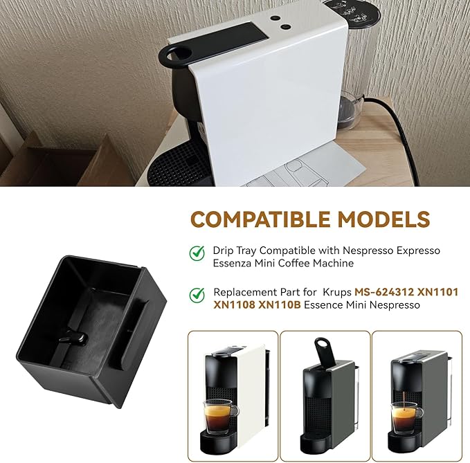 MS-624312 Drip Tray Replacement for Expresso Nespresso Essenza Mini XN110 Coffee Machine, Coffee Drip Tray Compatible with Krups Essence Mini Nespresso XN1101 XN1108 XN110B, Easy to Install and Clean