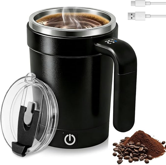 2026 Upgraded Stirring Coffee Mug,With LCD Temperature Display,Rechargeable Automatic Magnetic Stirring Coffee Mug,304 Stainless Steel,for tea/Hot Chocolate/Milk Ideal Gift for Coffee Lovers (Black)
