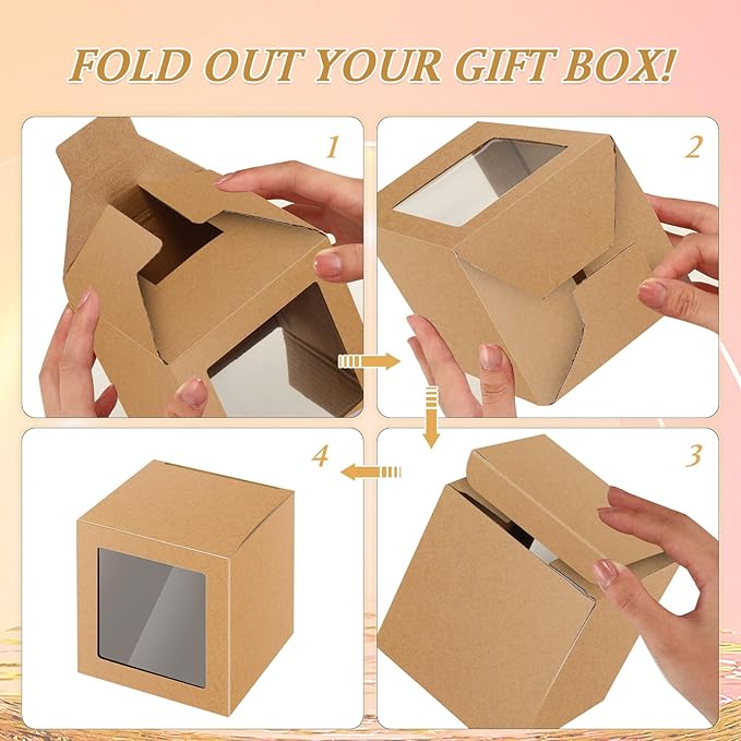 Ctosree 50 Pcs Mug Boxes for Gifts Sublimation Mug Box with Clear Window for Coffee Cup Packaging Shipping Exhibition for 11oz, 12oz, 15oz Blank Gift Christmas Wrapping Craft(Brown)