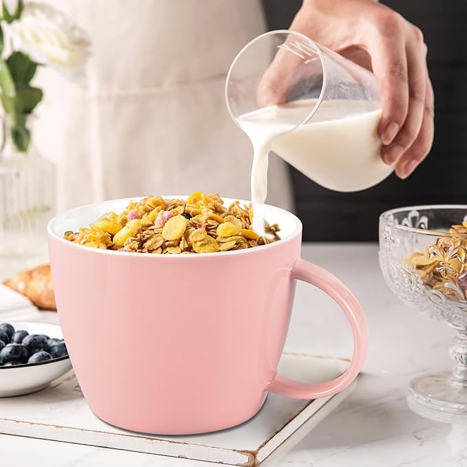Chic Pink Coffee Mug Soup Bowl Giant Soup Mug, Extra Large Ice Cream Cup, Lovely Ceramic Coffee Cup for Home Office and Dorm, for Her, Girlfriend, Mom, Best Sisters, Friends or Coffee Enthusiast