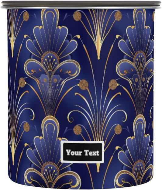 ALAZA Floral Royal Blue & Gold Damask Airtight Coffee Bean Canister Customed 500ml Food Storage Containers with Lids For Gournd, Tea, Sugar, Flour, Rice, Cereal, Candy Cookie Jar