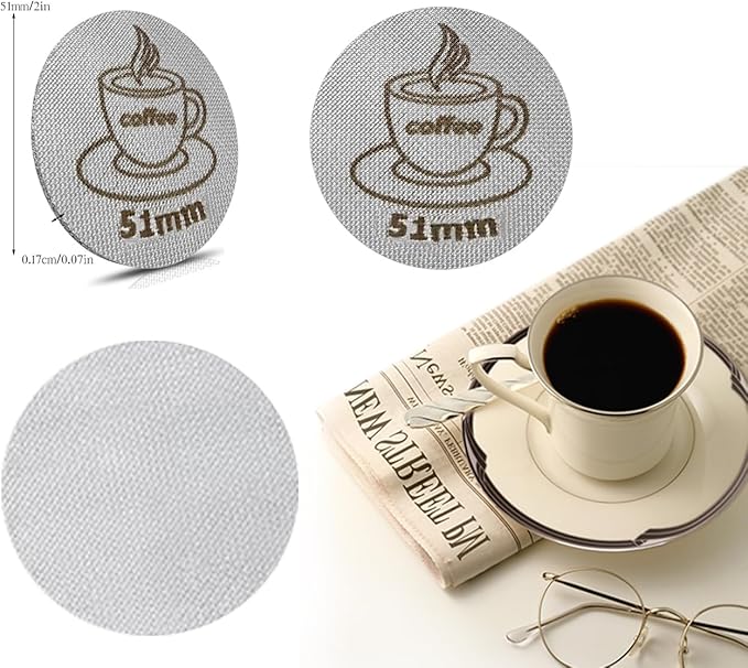 Espresso Puck Screen for 51mm Portafilter Basket, 1.7mm Thickness Made with 316 Stainless Steel, Coffee Machine Reusable Filter for Barista Accessories (51mm *2）