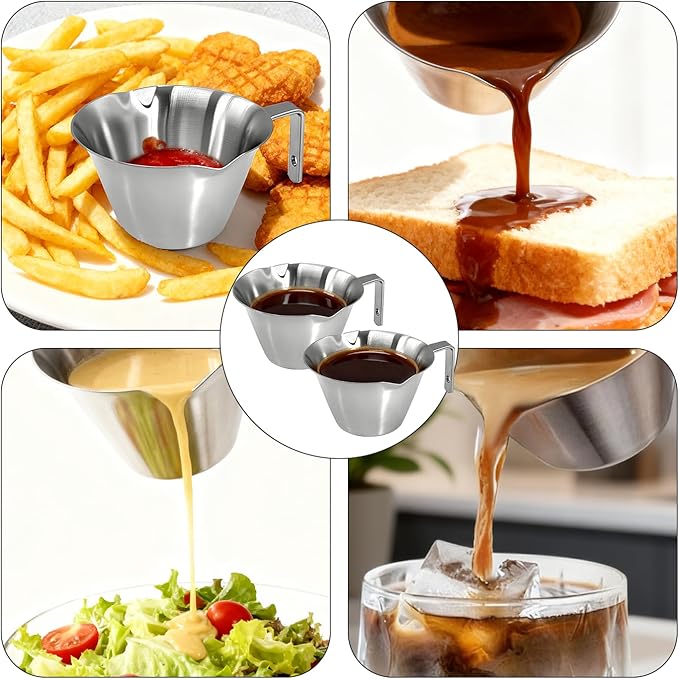 2 Pcs Stainless Steel Espresso Cups with Handle, V-Shaped Double Spout & Dual Scale, 3.4OZ/100ML Precision Measuring Shot Glasses (Silver)