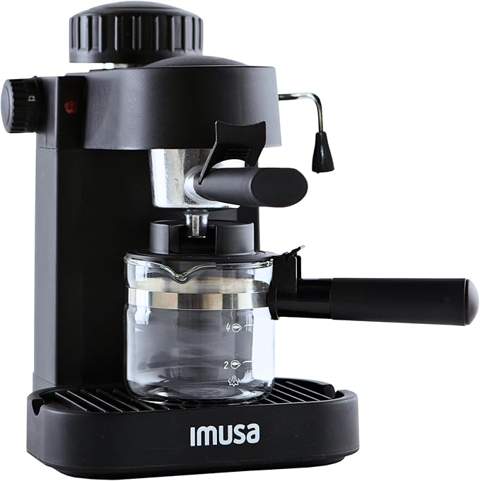 IMUSA Electric Espresso Cappuccino Maker 4 Cup Capacity with Milk Frother Black Coffee Machine for Home Barista Experience